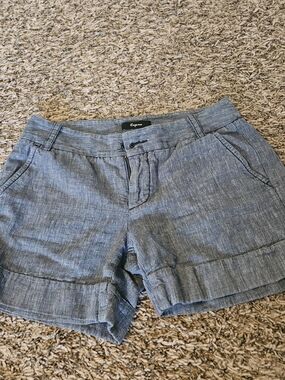 Express Women's Heathered Blue Linen-Blend Shorts